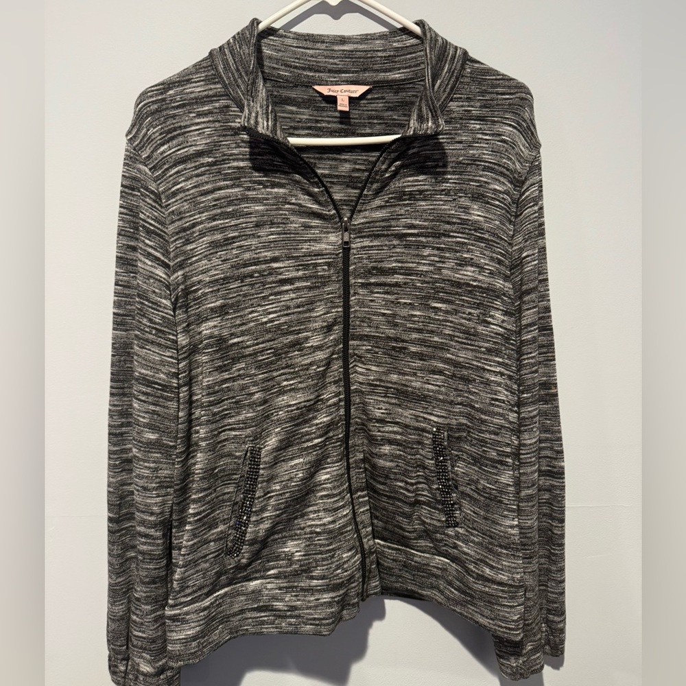 Juicy Couture Women’s Full Zip Up Jacket Rhinestone Pockets Black/Gray Size L